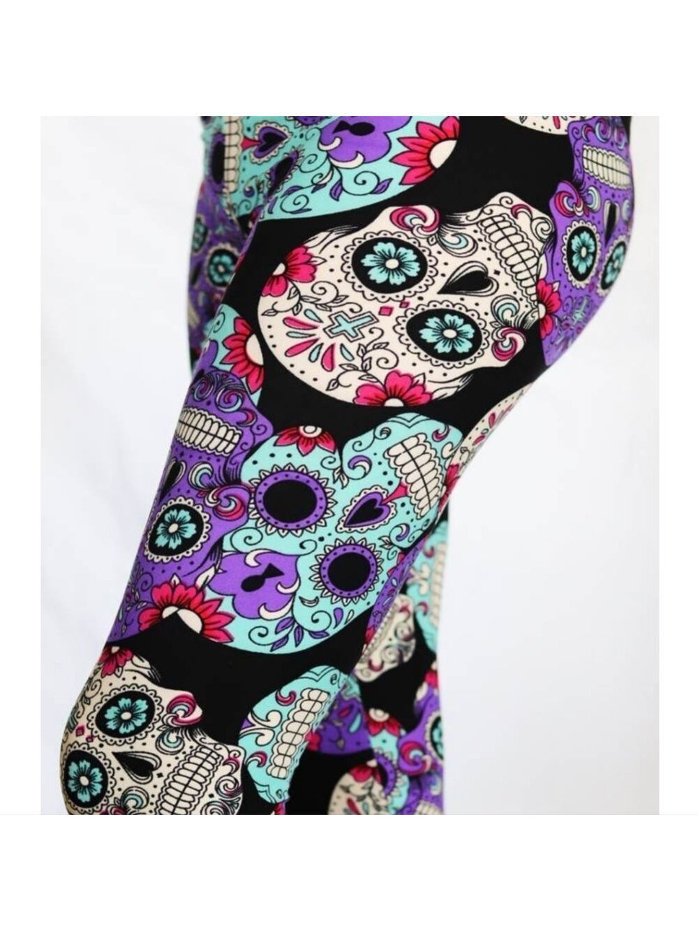 LEGGINGS DEPOT Purple & Pink Sugar Skull Full Length Leggings Size 12-20 NWT